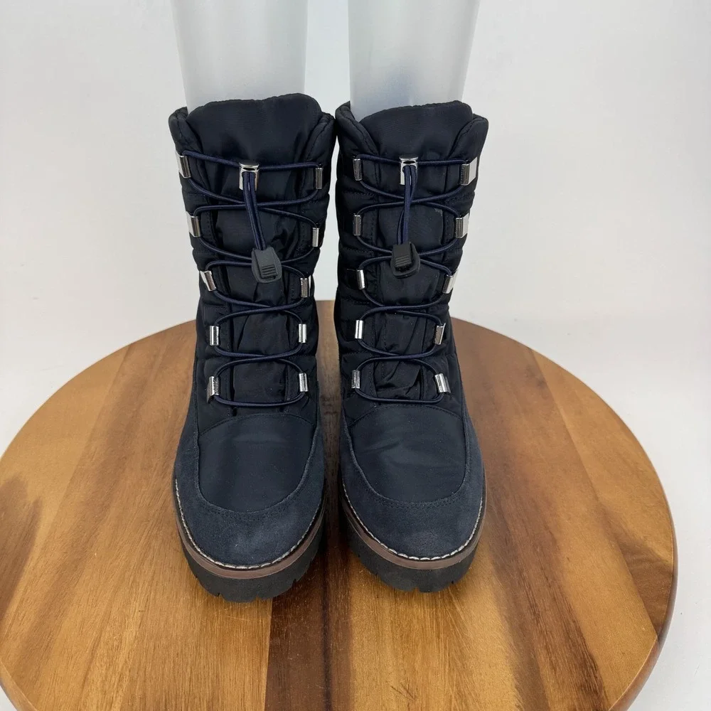 Womens Blondo Daylor Blue Quilted Nylon Waterproof Casual Heeled Boots‎ Size 8.5